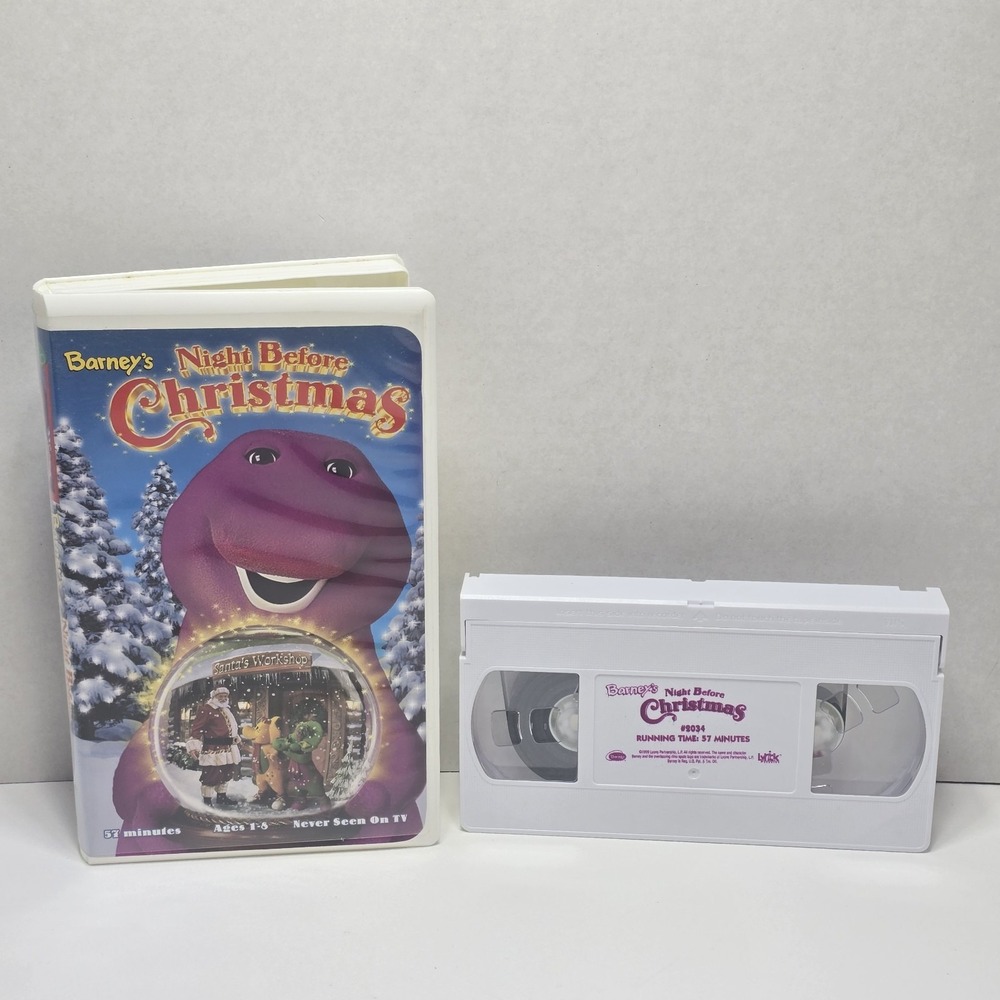 Barney's Night Before Christmas VHS CLAMSHELL WHITE CASSETTE 2034 1999 cc